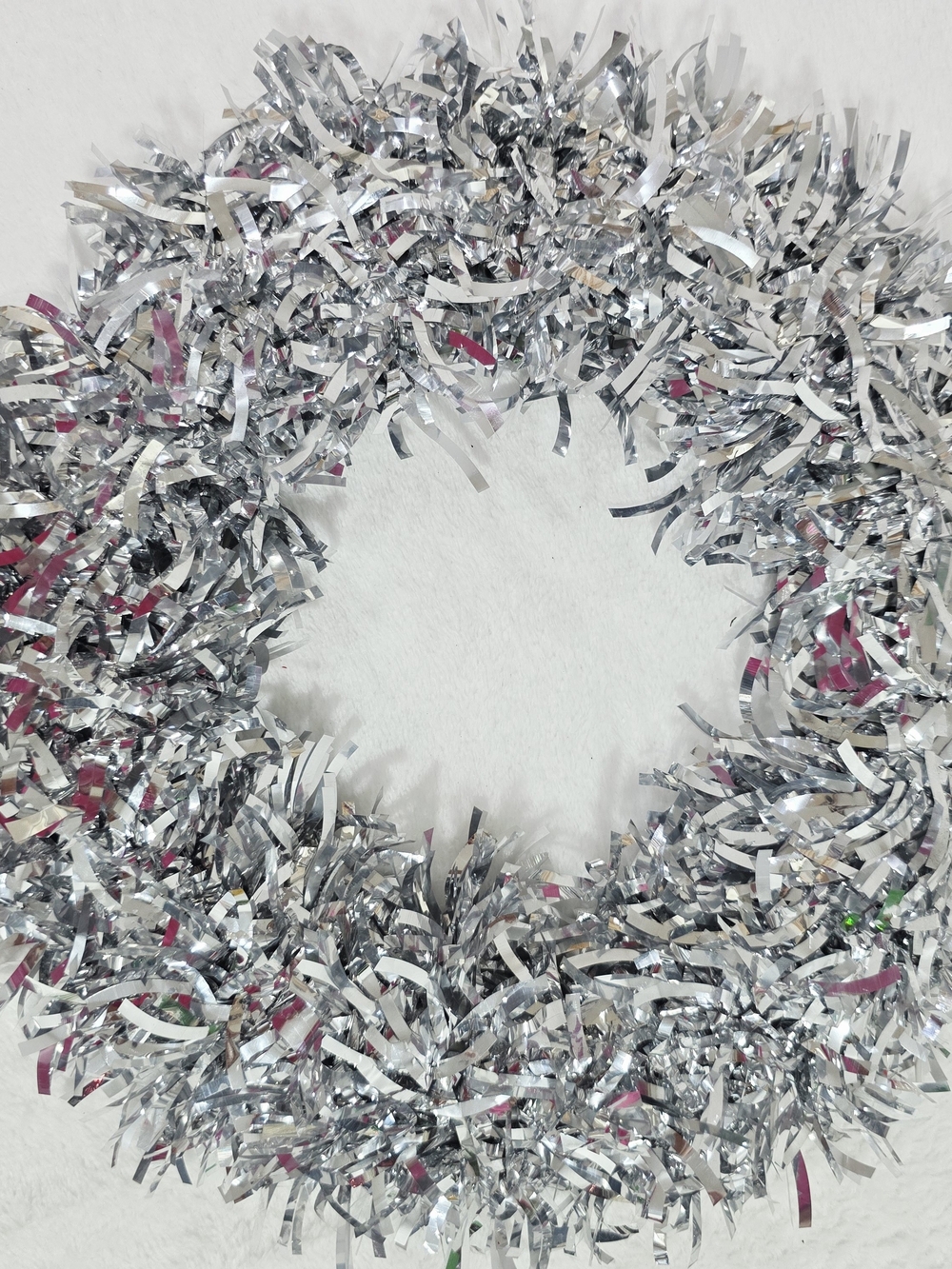 Silver Tinsel Garland Wreath - Party Decoration Holiday Christmas 11"